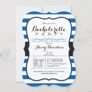 Invitación Fiesta de Bachelorette Royal Blue y White Stripes