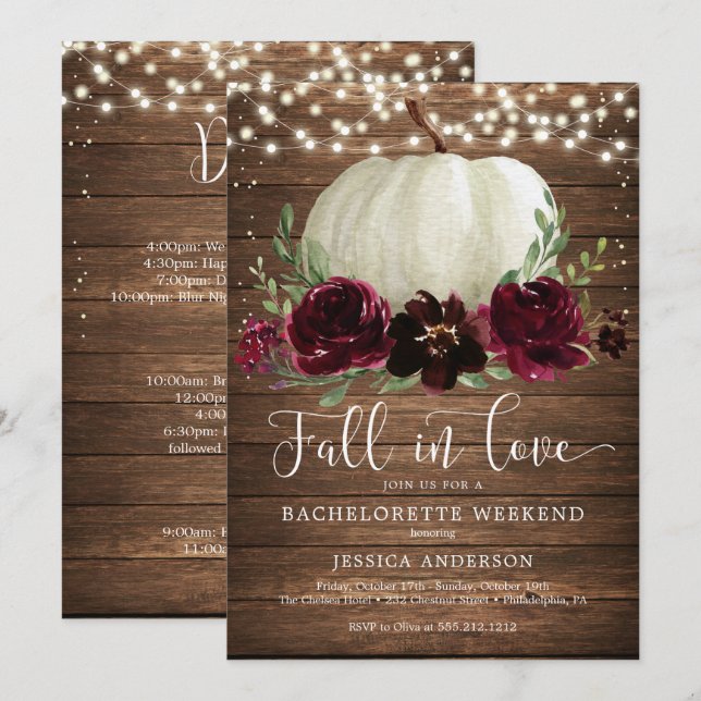 Invitación Fiesta de Bachelorette Rustic de Calabaza (Anverso / Reverso)