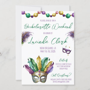 Invitación Fiesta de Bachelorette Temática Mardi Gras