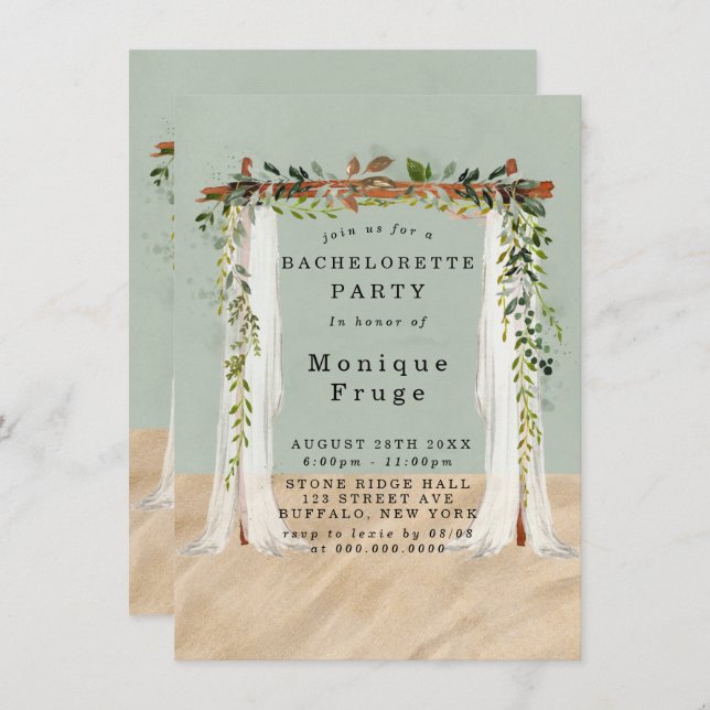 Invitación Fiesta de Bachelorette Tropical de Arena de Playa (Anverso / Reverso)