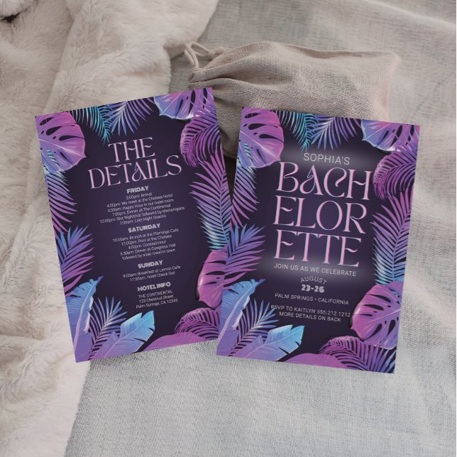 Invitación Fiesta de Bachelorette Tropical Neon Palm (Subido por el creador)