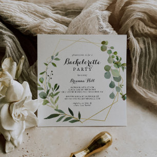 Invitación Fiesta de Bachelorette Verde Tropical de Oro Geomé