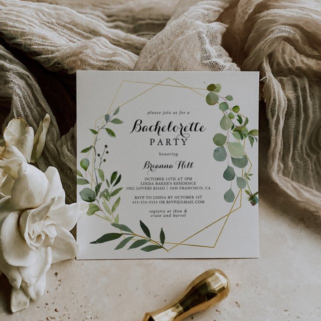 Invitación Fiesta de Bachelorette Verde Tropical de Oro Geomé (Subido por el creador)