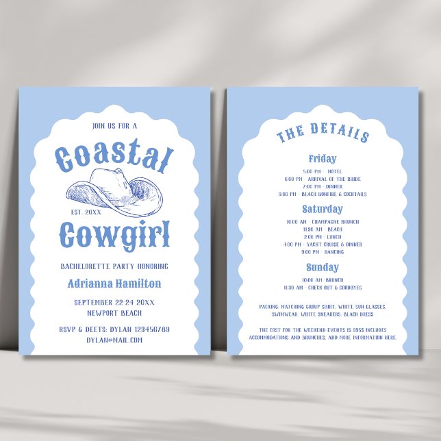 Invitación Fiesta de Bachelorette Wavy Beach de Cowgirl Beach (Coastal Cowgirl Beach Wavy Bachelorette Party Invitation)