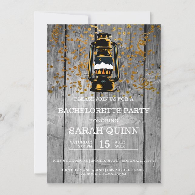 Invitación Fiesta de Bachelorette Weathern Barn Wood & Lanter (Anverso)