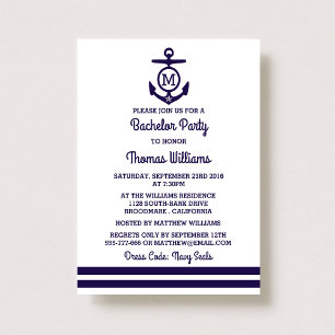 Invitación Fiesta de bachiller náutica de Ancla y Monograma