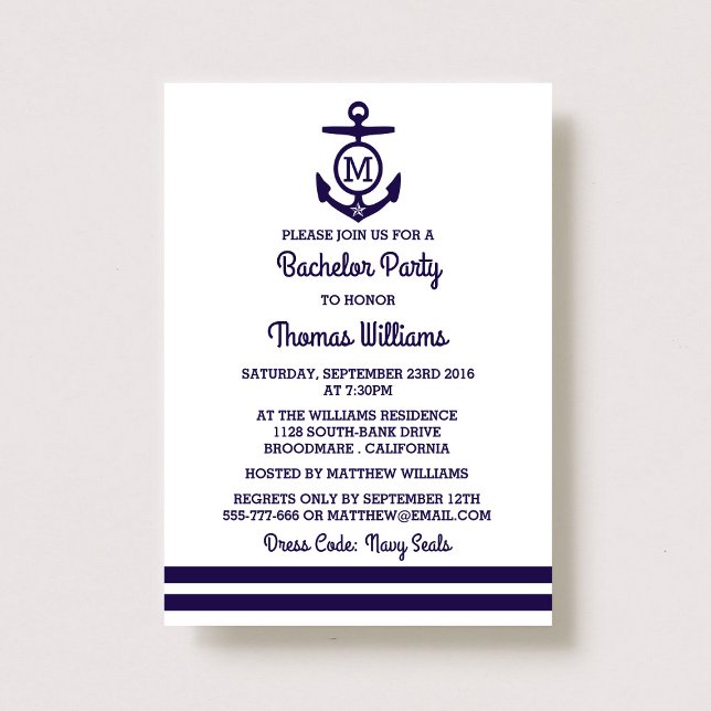 Invitación Fiesta de bachiller náutica de Ancla y Monograma (Subido por el creador)