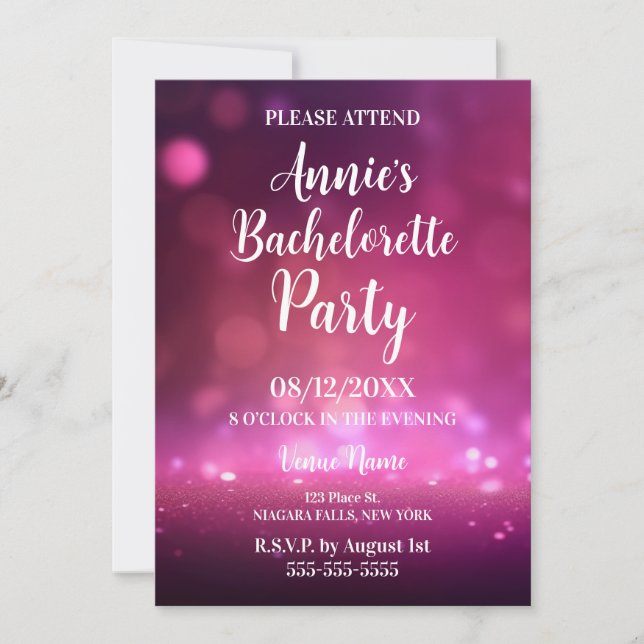 Invitación Fiesta de bachillerato con luces rosadas (Anverso)