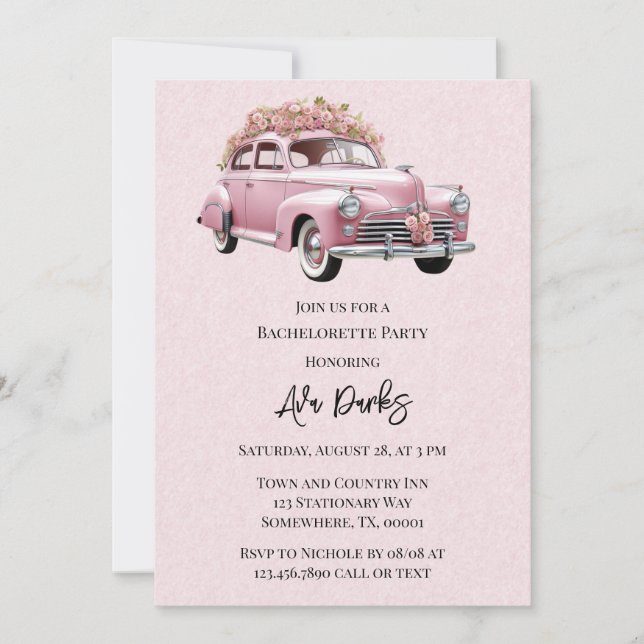 Invitación Fiesta de bachillerato de coches con sabor rosa (Anverso)