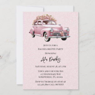Invitación Fiesta de bachillerato de coches con sabor rosa