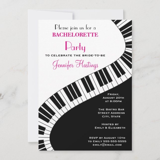 Invitación Fiesta de bachillerato de las teclas de piano curv (Anverso)