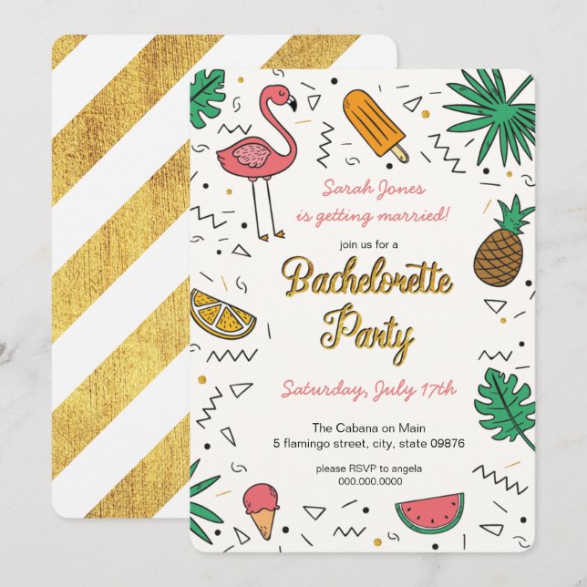 Invitación Fiesta de bachillerato de piña dorada (Anverso / Reverso)