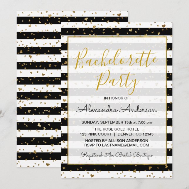 Invitación Fiesta de bachillerato de Relieve metalizado dorad (Anverso / Reverso)