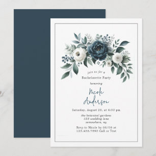 Invitación Fiesta de bachillerato floral de marfil azul y pla