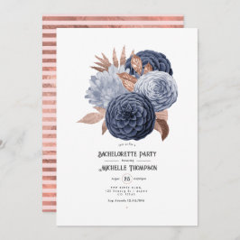 Invitación Fiesta de bachillerato floral de oro azul y Rosa