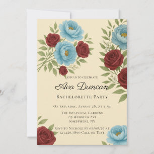Invitación Fiesta de bachillerato Lyon Blue Peony y Red Roses