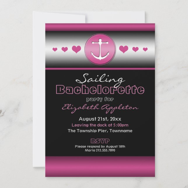 Invitación Fiesta de bachillerato náutico de Fuchsia negra y  (Anverso)