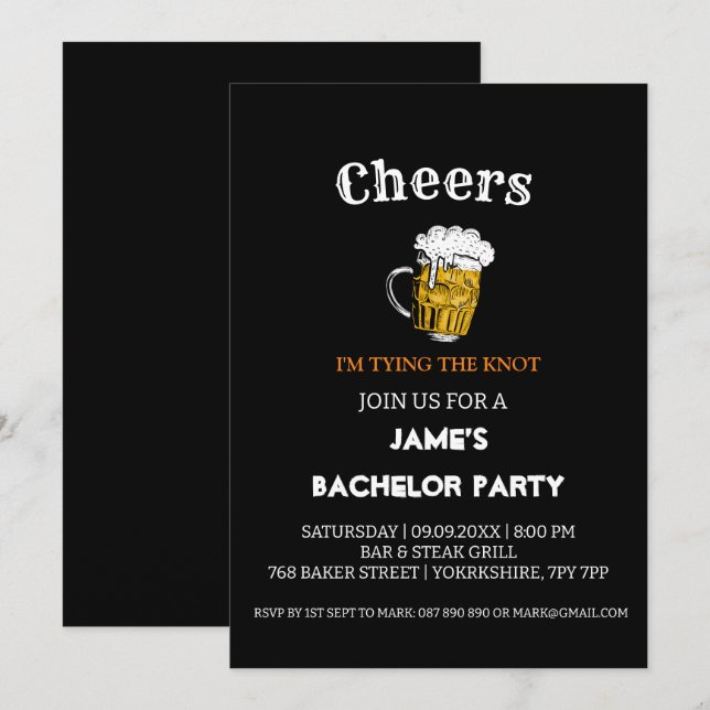 Invitación Fiesta de bachillerato negro de la cerveza (Anverso / Reverso)
