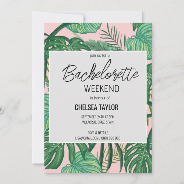 Invitación Fiesta de bachillerato rosa del árbol de palmas tr (Anverso)