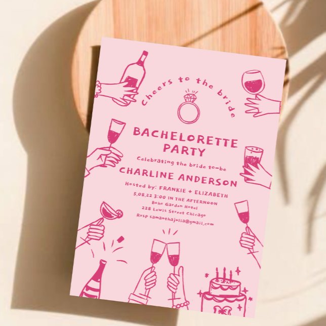 Invitación Fiesta de bachillerato rosado dibujada a mano (Subido por el creador)