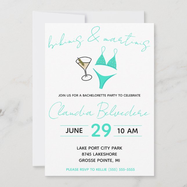 Invitación Fiesta de bachillerato temática de bikinis y marti (Anverso)