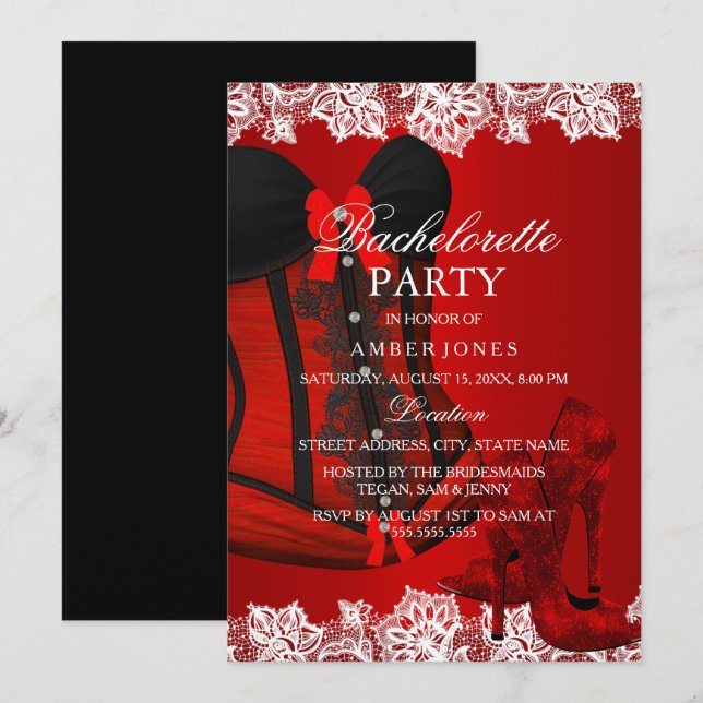 Invitación Fiesta de bachilleratos de tacones rojos y encajes (Anverso / Reverso)