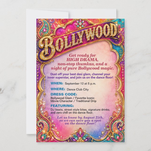 Invitación Fiesta de baile con tema de película vibrante de B (Anverso)