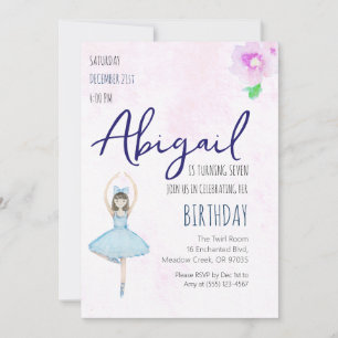 Invitación Fiesta de Baile de Cumpleaños de Bailarina Azul