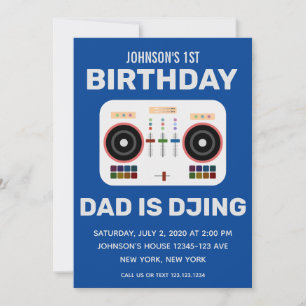Invitación Fiesta de baile de DJ en el primer cumpleaños azul