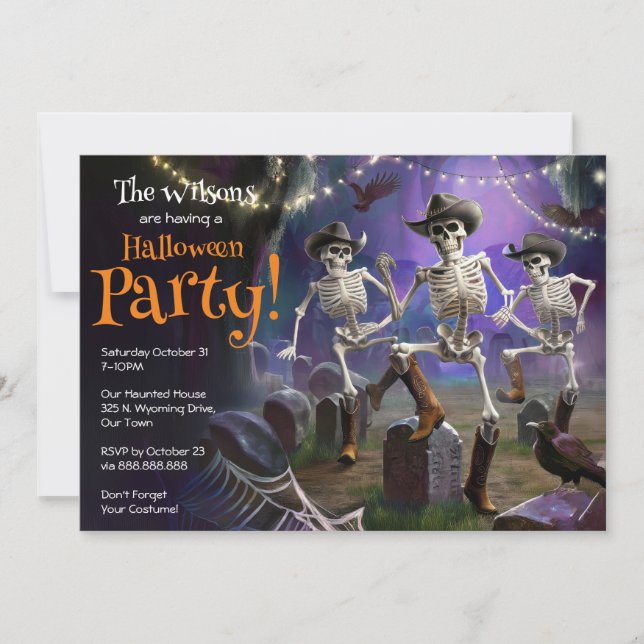 Invitación Fiesta de baile de Halloween, esqueletos de baile  (Anverso)