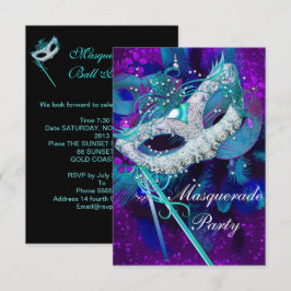 Invitación Fiesta de Baile de Máscaras Máscaras Azul Teal Mor