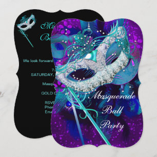 Invitación Fiesta de Baile de Máscaras Máscaras Azul Teal Mor