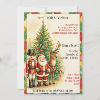 Invitación Fiesta de Baile de Navidad Cascanueces, Santa y Re