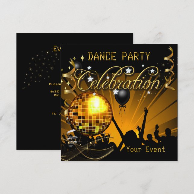 Invitación Fiesta de baile de oro de celebración Evento de bo (Anverso / Reverso)