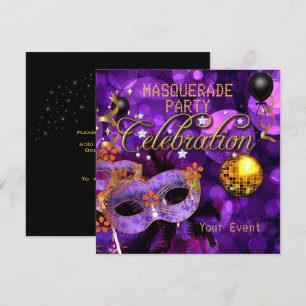 Invitación Fiesta de baile de oro púrpura con máscara Bola de