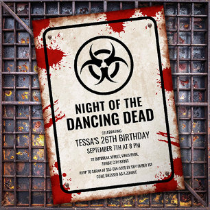 Invitación Fiesta de baile de zombis con sangre y cartel desg