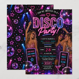 Invitación Fiesta de baile Disco Neon