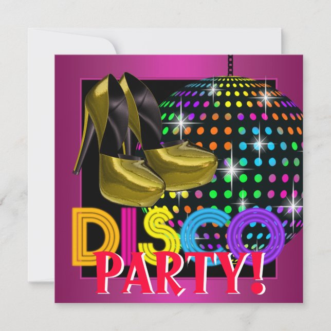 Invitación Fiesta de baile Disco Rosa Caliente (Anverso)