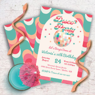 Invitación Fiesta de baile retro de cumpleaños de Disco Ball