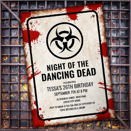 Invitación Fiesta de baile zombie con sangre y letrero desgas