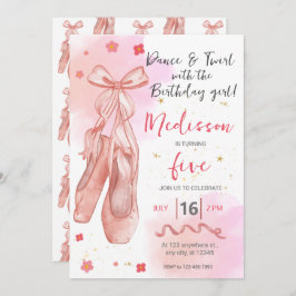 Invitación Fiesta de ballet de cumpleaños de chica Rosa Cute