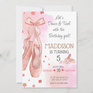 Invitación Fiesta de ballet de cumpleaños de chica Rosa Cute