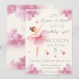 Invitación Fiesta de ballet de cumpleaños de chica Rosa Cute