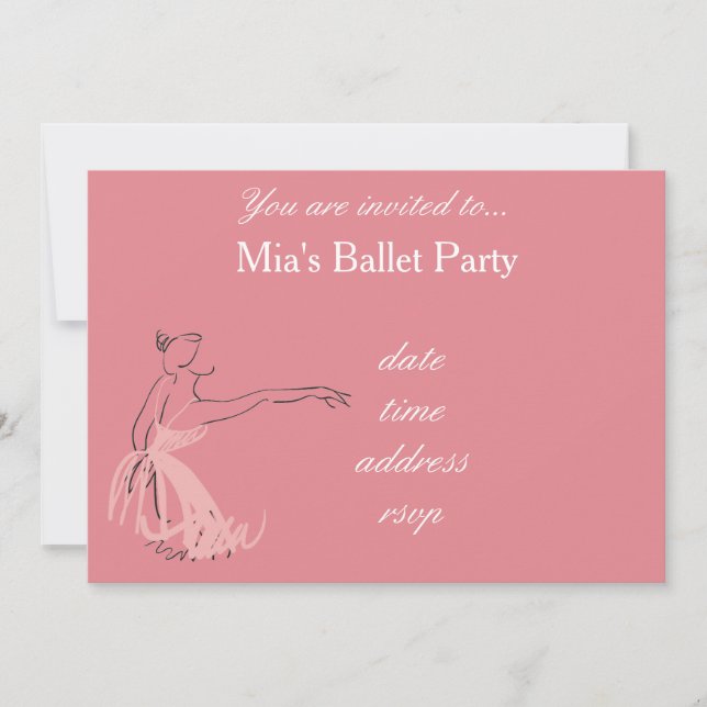 Invitación Fiesta de ballet para chicas bailarina rosa (Anverso)