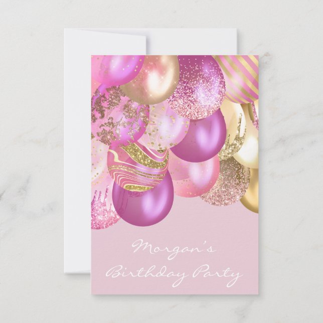Invitación Fiesta de Ballons de oro rosa Baby Shower de cumpl (Reverso)