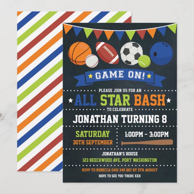 Invitación Fiesta de baloncesto de Béisbol de Todas las Estre (Anverso / Reverso)