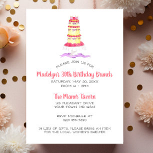 Invitación Fiesta de banda rosada de pastel de flores