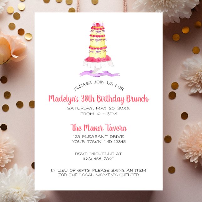 Invitación Fiesta de banda rosada de pastel de flores (Subido por el creador)