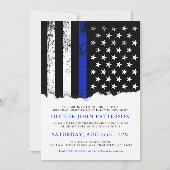 Invitación Fiesta de bandera estadounidense estilo policía|Ev (Anverso)