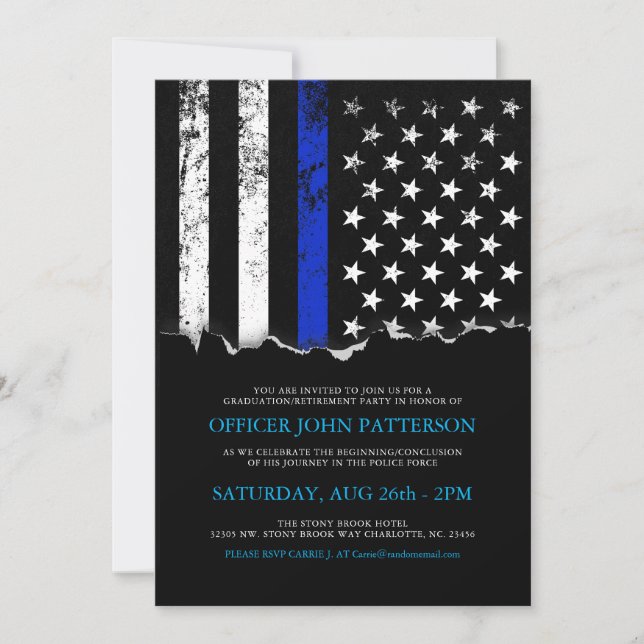 Invitación Fiesta de bandera estadounidense estilo policía|In (Anverso)